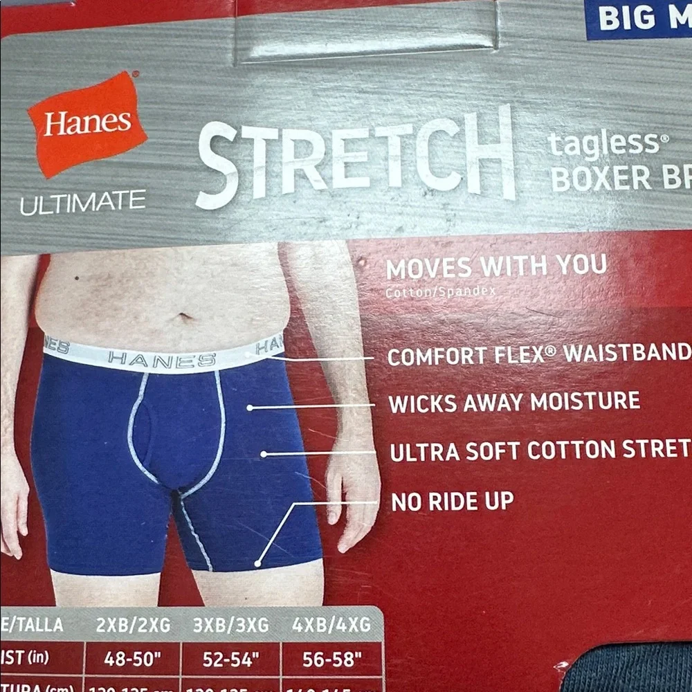 NWT 4PK Hanes Big Man Boxer Briefs 2XB